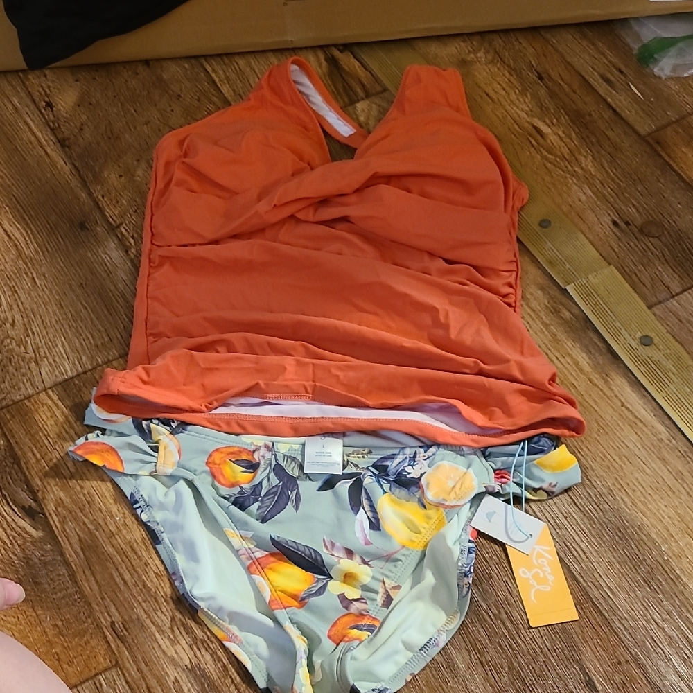 Kona Sol Orange and Floral Bikini Set